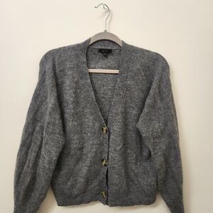 Quince Women's Cropped Baby Alpaca & Merino Wool Cardigan Sweater Gray XL